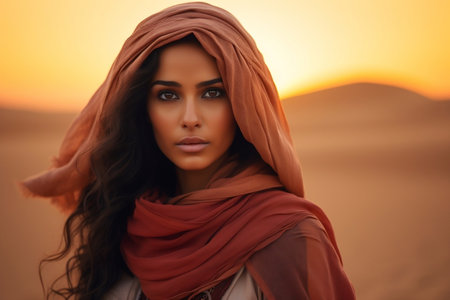 Desert Dreams: Arabian Woman in the Sunset Travel.の素材