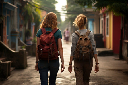 Street Stroll: Two Girls, One with a Balloon.の素材
