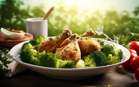 Crispy Delights: Fried Chicken with a Side of Fresh Vegetables.の素材