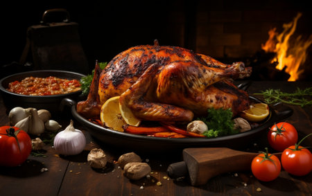 Culinary Excellence: Showcasing Roasted Chicken in Commercial Imagery.の素材