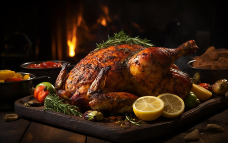 Culinary Excellence: Showcasing Roasted Chicken in Commercial Imagery.の素材