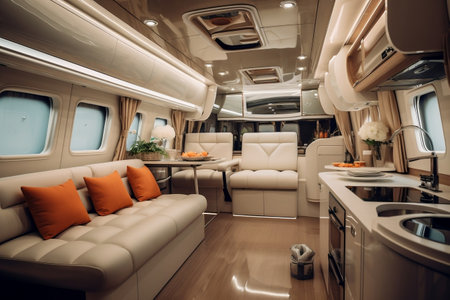 Traveling in Style: Lavish Motorhome with Kitchen Amenities.の素材