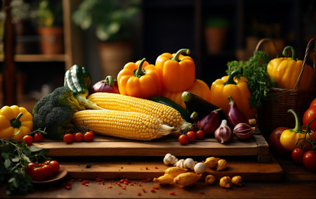 Farm-Fresh Vegetable Display - Rustic Table Setting.の素材