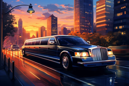 Urban Luxury Ride - Limousine on the Road at Dusk.の素材
