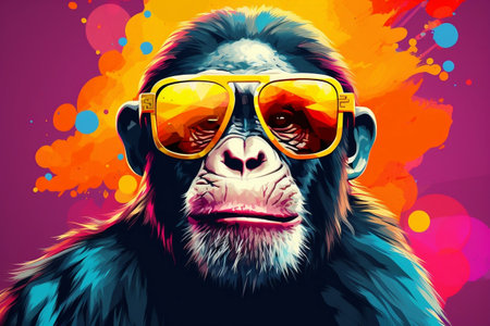 Primate Fashion - Chimpanzee with Sunglasses and Colorful Studio Vibes.の素材