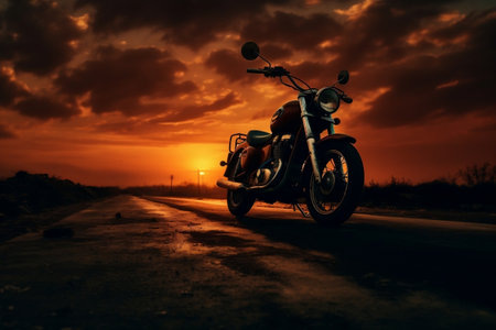 Morning Ride - Motorbike at Dawn in Scenic Setting.の素材