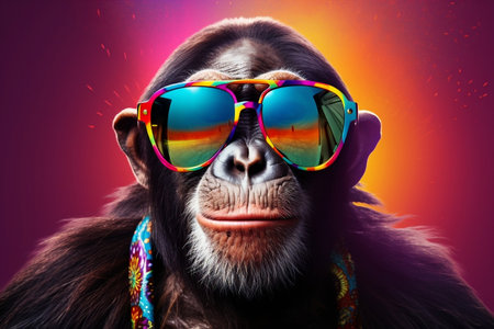 Chimp Chic - Funny Chimpanzee Rocking Sunglasses in Studio.の素材