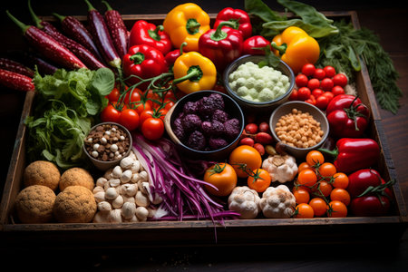 Vibrant Ingredients in Rustic Kitchen Setting.の素材
