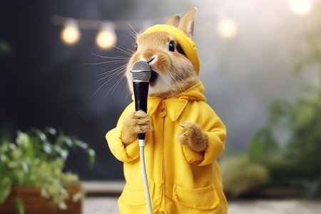 Adorable Singing Rabbit in Yellow Costume.の素材