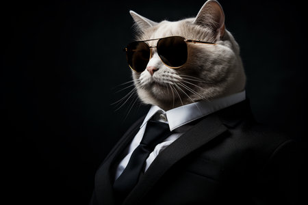 Cute Feline on Black Background.の素材