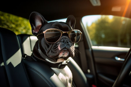 Pet in Sunglasses Enjoys a Stylish Ride.の素材