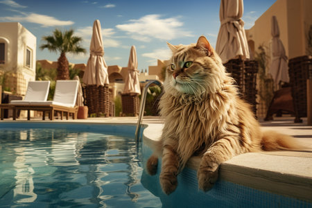 Cat's Ultimate Vacation by the Swimming Pool.の素材