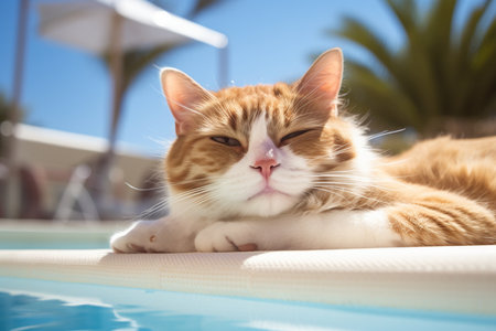 Cat's Relaxing Vacation by the Poolside Oasis.の素材