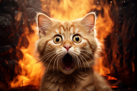 A Surprised and Funny Cat with an Open Mouth.の素材