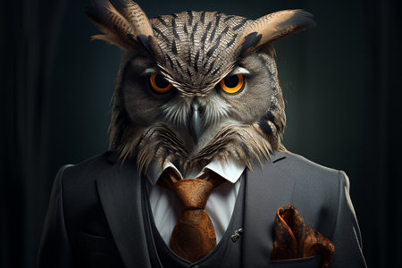 Dapper Owl: A Businessman in Feathered Attireの素材