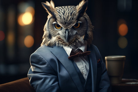 Dapper Owl: A Businessman in Feathered Attireの素材