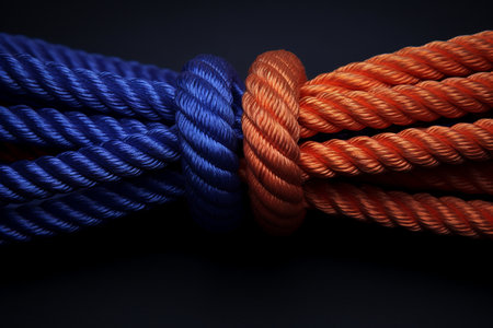 Orange and Blue Rope Tied Around Anotherの素材