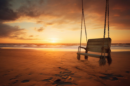 Empty Beach Swing at Sunsetの素材