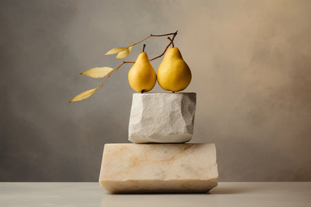 Ripe Pears on a Marble Blockの素材