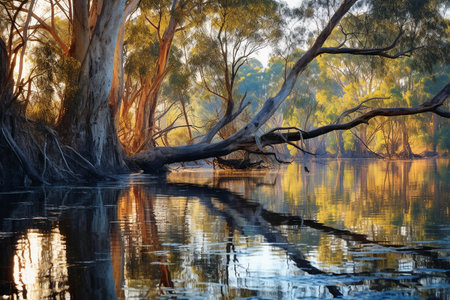 Large Gum Tree Reflected in Waterの素材