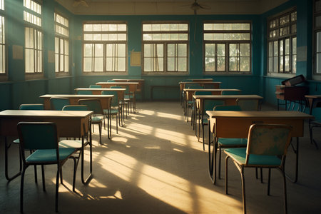 Empty School Class in Sunshineの素材