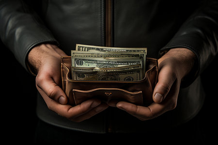 Man Holding a Wallet with Money Insideの素材