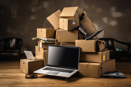 Moving Boxes and Laptop in a Roomの素材