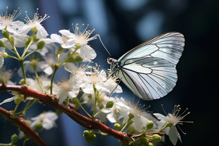 Close-up of Aporia crataegi Perching on a Flowerの素材