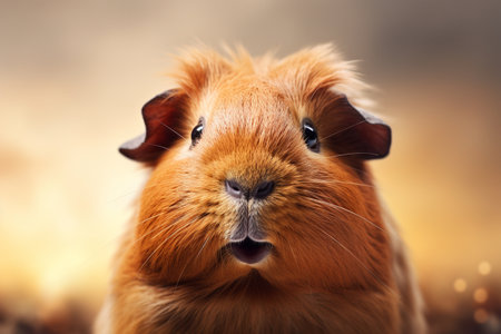 Adorable Guinea Pig Face Shot: A Close-Up Portrait of a Cute Pet Rodentの素材