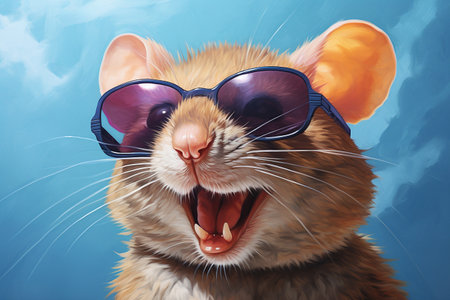 Portrait of a Realistic Happy Mouse with Sunglassesの素材