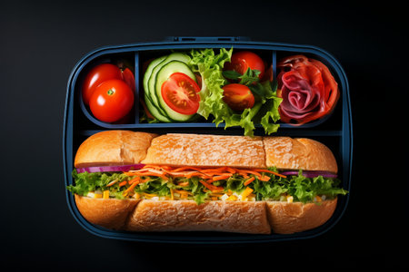 Top-View Lunch Box with Sandwich and Vegetablesの素材