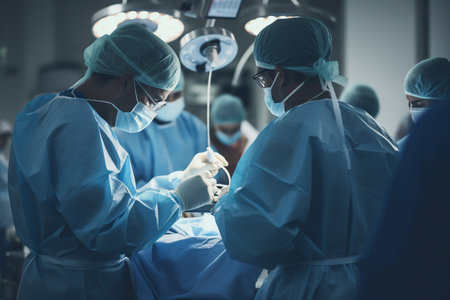 Intense Moment: Group of Concentrated Surgeons Engaging in a Life-Saving Rescueの素材