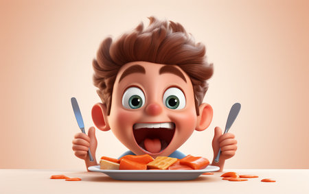 3D Kid Eating Icon on Whiteの素材