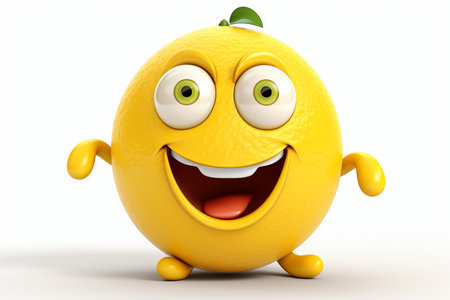 3D Lemon Cartoon Character Radiates Joy and Freshnessの素材