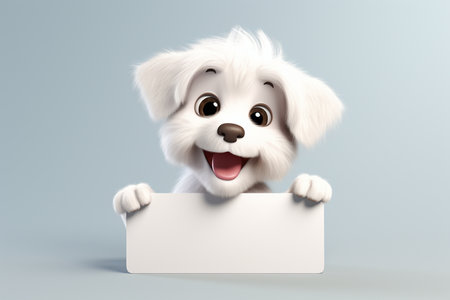 3D Cute Dog Delivers a Message on a Blank Signの素材