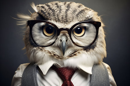 The Owl's Wisdom Shines Through Its Glassesの素材