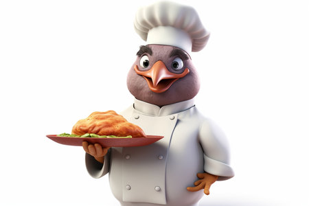 3D Pigeon Chef on white background.の素材