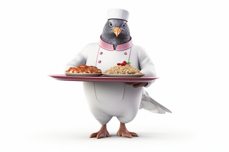 3D Pigeon Chef on white background.の素材
