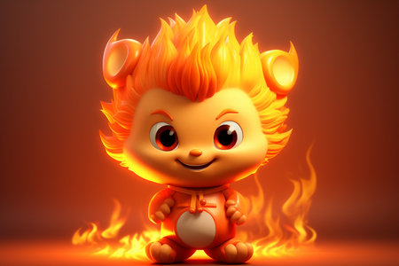 Animated 3D Cartoon Fire Character in Action Generative By Ai.の素材