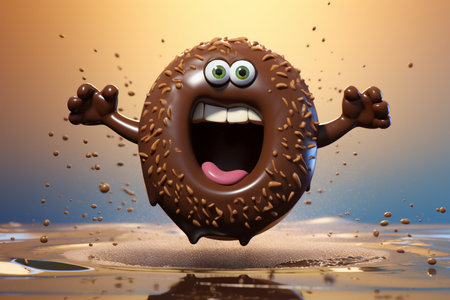 3D Funny Chocolate Donut Cartoon Character Generative By Ai.の素材