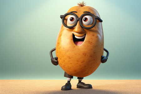 Humorous 3D Cartoon of a Potato with Glasses Generative By Ai.の素材