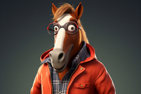 Animated Horse Portrait in Cute Outfit Generative By Ai.の素材