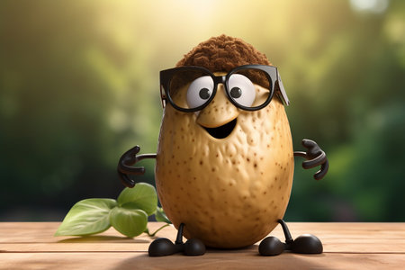 Humorous 3D Cartoon of a Potato with Glasses Generative By Ai.の素材