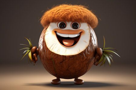 Illustrative 3D Coconut Cartoon Character Generative By Ai.の素材
