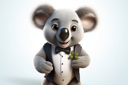 Expressive 3D Cartoon Koala in Stylish Tuxedo Generative By Ai.の素材