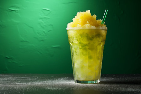Refreshing Yellow and Green Ice Cold Slushy on Green.の素材