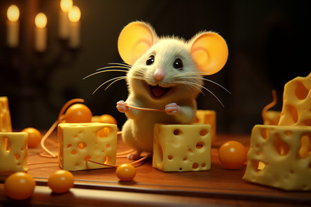 Cute 3D Mouse Enjoying a Snack Generative By Ai.の素材