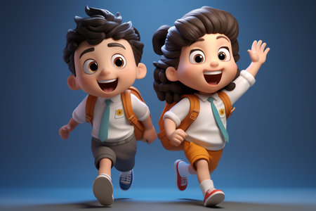 3D Render Happy Kids for Back to School Generative By Ai.の素材