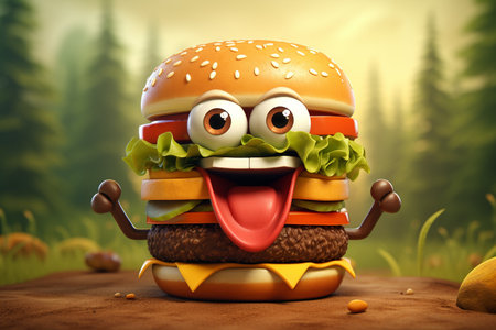 Cute Hamburger Character in 3D Generative By Aiの素材