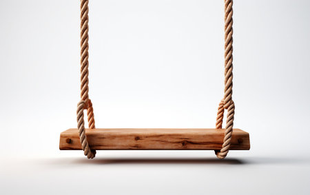 A Rustic Wooden Swing in Close-Upの素材